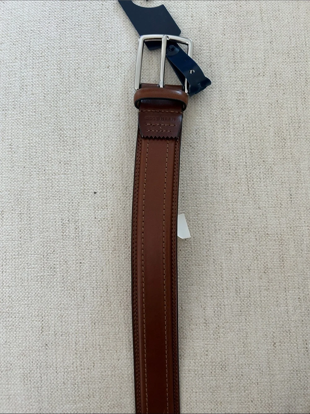 Cole Haan mens Stitched Leather Dress Belt Tan, size 44, NWT